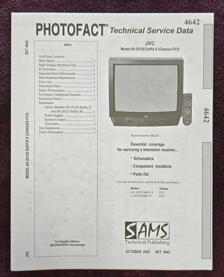 Sams Photofact 4642 Service Manual for JVC AV-20120 SUFFIX X, AV-20121 SUFFIX X - Image 1 of 1