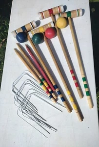 Vintage 4 Spieler Holz Krocket Set Rasen Spiele Outdoor Familienzeit Spaß Cool Set! - Bild 1 von 9