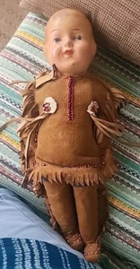 14 ZOLL ANTIKE KOMPOSITION SCHULTER KOPF PUPPE - INDIANER INDIANER - Bild 1 von 9