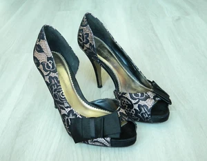 Dorothy Perkins Peep-toe Court Shoes Pink & Black Lace Size 7 / 40 - Picture 1 of 12