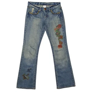 Vintage Z Cavaricci Jeans Size 9 Low Rise Flare Studded Tattoo Graphic Y2K Denim - Picture 1 of 15