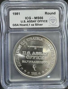 1981 IDC Verified 1oz U.S. Assay Office Round GSA Hoard ICG MS66 - Population 17 - Bild 1 von 2