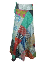 Colorful Ethnic Cotton Wrap Skirt Floral Print Patchwork Design Comfy Skirts