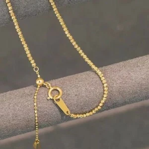 Pure 18K Yellow Gold AU750 Women Lucky Laser Carved Beads Bracelet Chain Link - Picture 1 of 10