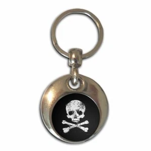Distressed Skull and Crossbones Round Metal Key Ring (37mm x 37mm) - Picture 1 of 2
