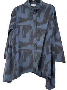 Chalet et ceci Camisa oversize M Asimétrica Túnica Estampado Abstracto Azul y Negro - Imagen 1 de 6