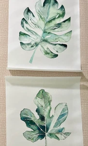 SET 2 LEAF ART PRINTS 12 X 15 GREEN PLANT TROPICAL UNSTRETCHED CANVAS MONSTERA - Picture 1 of 3