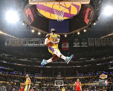 LeBron James Los Angeles Lakers Unsigned Dunk Against Houston Rockets 8x10 Photo Cover