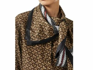 NEW $420 BURBERRY Women TB Brown Monogram & Icon-Striped 35" Square Silk Scarf - Picture 1 of 12