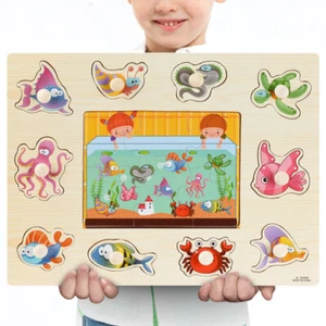 Wooden Puzzle Baby Kids Toddler Jigsaw Ocean DIY Learning Educational Toy Gift - Picture 1 of 6