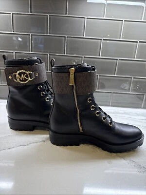 Michael Kors Women's Rory Logo Trim Combat Boot Black Size 7m New - Image 1 of 4