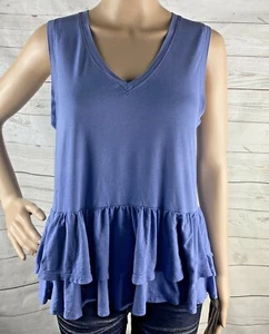 Altar'd State Peplum Tank Top Small Periwinkle V-Neck Double Ruffle Rayon Blend - Picture 1 of 12