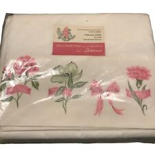 Vintage Fieldcrest Floral Pink Blossoms & Bow Twin Flat Bed Sheet 72” x 108” NEW