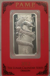 2012 PAMP SUISSE DRAGON SILVER BAR INGOT 1oz IN CARD SEALED (RANDOM SERIAL#) - Picture 1 of 4