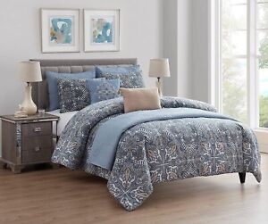 VCNY 8pc Valore Medallion Coordinating Comforter & Quilt Set King Blue Bedding