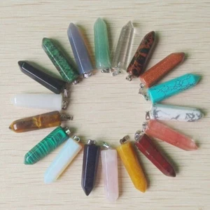 12pcs Natural Stone Hexagonal Pillar Point Pendants Charms Teardrop Wholesale - Picture 1 of 3