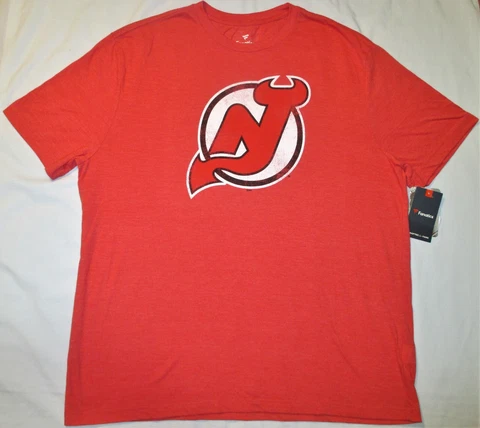 Men's NEW JERSEY DEVILS Fanatics Brand NHL T-SHIRT Heather RED Vintage Retro NWT Cover