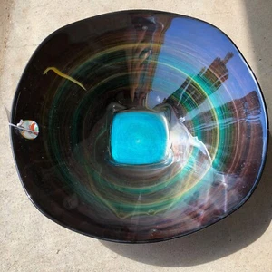 Gorgeous Colors Hand Decorated Glass Large Bowl Made in Turkey 141/2" - Imagen 1 de 7