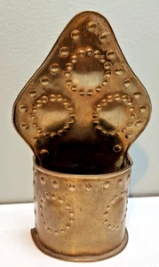 Antique Punched Brass Wall Pocket   7.5'' - Picture 1 of 10