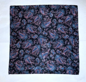 Black Paisley Polyester Pocket Square Blue Red Damask 13" x 13" - Picture 1 of 1