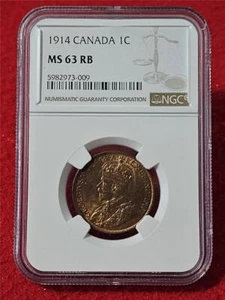 1914 Canada ONE CENT / LARGE CENT NGC MS 63RB KING GEORGE V #T1082A - Picture 1 of 2