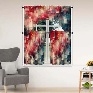 3Pc Red Kitchen Curtains Sets for Windows, Beige Swag and Tier Kitchen Window Cu - Picture 1 of 13