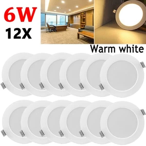 12X 6W LED Panel Ceiling Lights Recessed Down Lamp Kitchen Fixtures Warm White - Picture 1 of 12