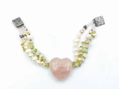 Armband Rosenquartz opulent Herz Bergkristall Perlen Peridot - Bild 1 von 4