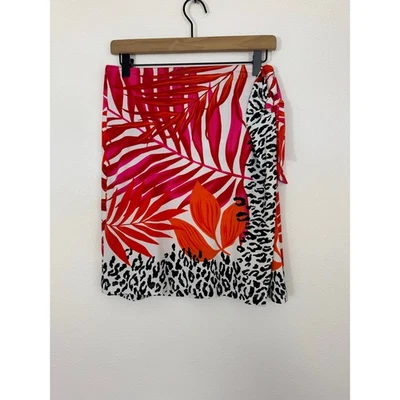 Cache Tropical Faux Wrap Skirt Women’s Med Orange Pink Palm Leopard Print Lined - Image 1 of 4