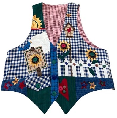 Chaleco Vintage Multicolor Talla Grande Patchwork Profesor Abuela Hecho a Mano Botones Foto 1 de 4