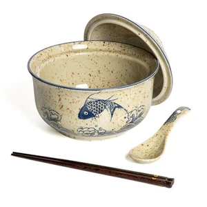 Ceramic Ramen Bowl Set Ramen Noodle Bowl with Lid 27oz Japanese Retro Style S... - Picture 1 of 9