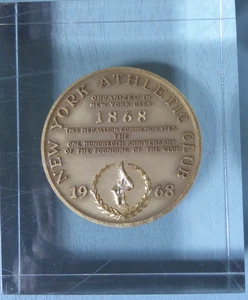 New York Athletic Club NYAC 100 Year Anniversary Bronze Medallion In Lucite 1968 - Picture 1 of 11