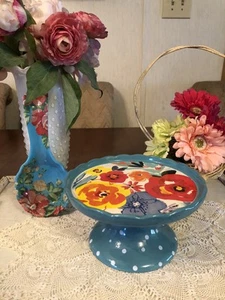 The Pioneer Woman Cupcake Stand & Spoon Rest Flea Market Floral Polka Dot Decor - Picture 1 of 17