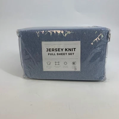 Juego completo de sábanas de punto jersey jaspeado azul cielo suave acogedor ropa de cama para todas las estaciones Foto 1 de 4