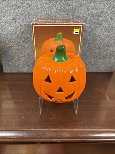 Vtg Halloween Earthenware Pumpkin Jack O' Lantern Ceramic Votive Candle Holder - Picture 1 of 5