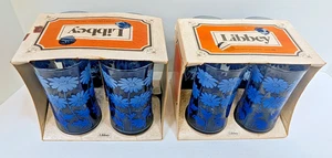 Lot of 8 Libbey Blue Daisy Floral Ombré Pattern Drinking Glasses 5.25” NOS - Picture 1 of 9