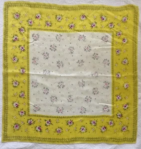 Vintage 1950er Seide 31" quadratischer großer Schal gelb mit rosa Rosen kein Etikett Foulard? - Bild 1 von 7