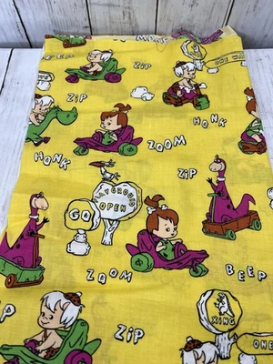 Vintage Flintstones Cotton Fabric 1/2 Yard 44" Wide + Scrap Yellow Pebbles Bam - Image 1 of 4