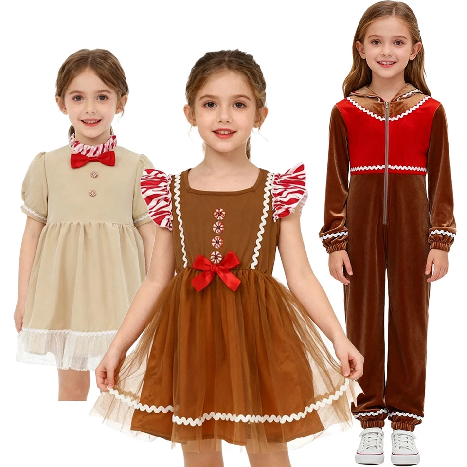 Macacão com capuz Natal infantil meninas bonito pão de gengibre homem vestido tutu de tule - Imagem 1 de 2