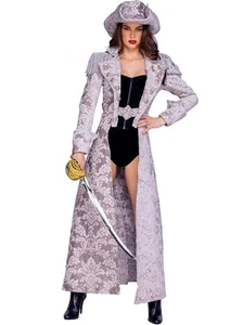 Roma Kostüm Damen 3-teilig Deluxe Piratenkönigin Kostüm in grau/schwarz - Bild 1 von 1