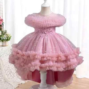 Flower girl party Print Dress Girl Birthday party high collar dress formal Gown - Picture 1 of 33