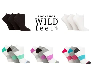 Womens Bamboo Sports Socks Half Cushioned- SOCKSHOP Wild Feet - 3 Pairs Size 4-8
