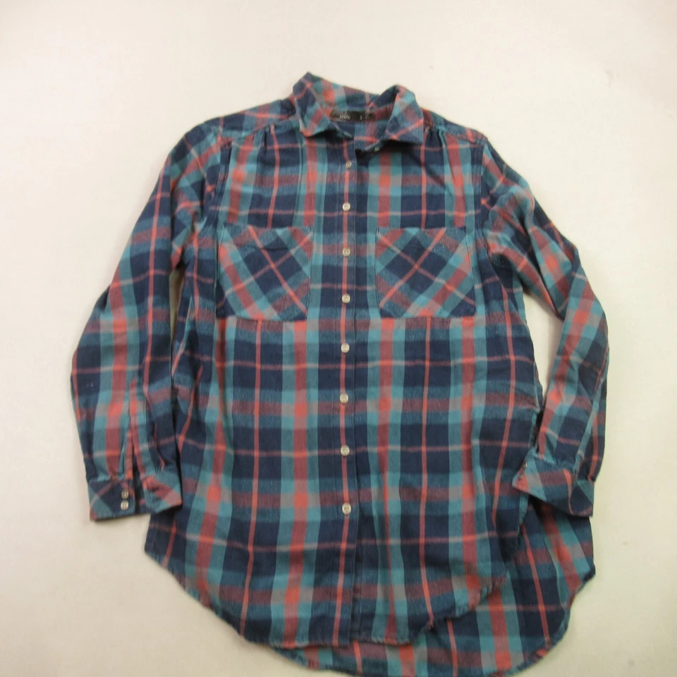 Camisa Prana Mujer Pequeña Manga Larga Abotonada Ligera Cuadros Informal Bolsillos Foto 1 de 4