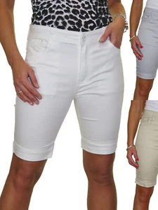 Ladies Above Knee Chino Shorts Stretch Material Plus Size Jeans Style 14-22 - Picture 1 of 22