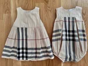 0-3 Months Authentic Burberry Baby Girl Set Bloomer Dress Nova Check - Picture 1 of 21