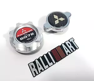 SILVER OIL CAP + RADIATOR CAP FOR MITSUBISHI RALLIART 6G72 3000GT TWIN TURBO - Picture 1 of 6