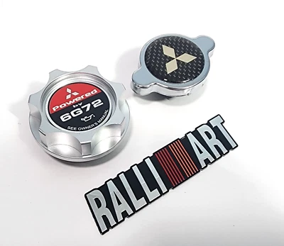 ENGINE SILVER OIL CAP + RADIATOR CAP FOR MITSUBISHI 91-99 V6 3000GT VR4 6G72 JDM - Image 1 of 4