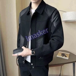 Jacket Mens Spring Large Size New Lapel Handsome Trendy Casual Thin Cotton Coat - Picture 1 of 25