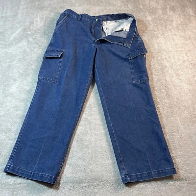 Vtg David Taylor Cargo Pants Mens 36x29 Blue Elastic Waist Relaxed Fit Denim - Image 1 of 4