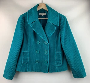 Jones New York Jacket Sea Green Corduroy Double Breasted Button Pockets Size PM - Picture 1 of 8